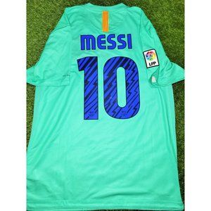Messi Barcelona 2010 2011 Green Away Soccer Jersey Shirt Camiseta L